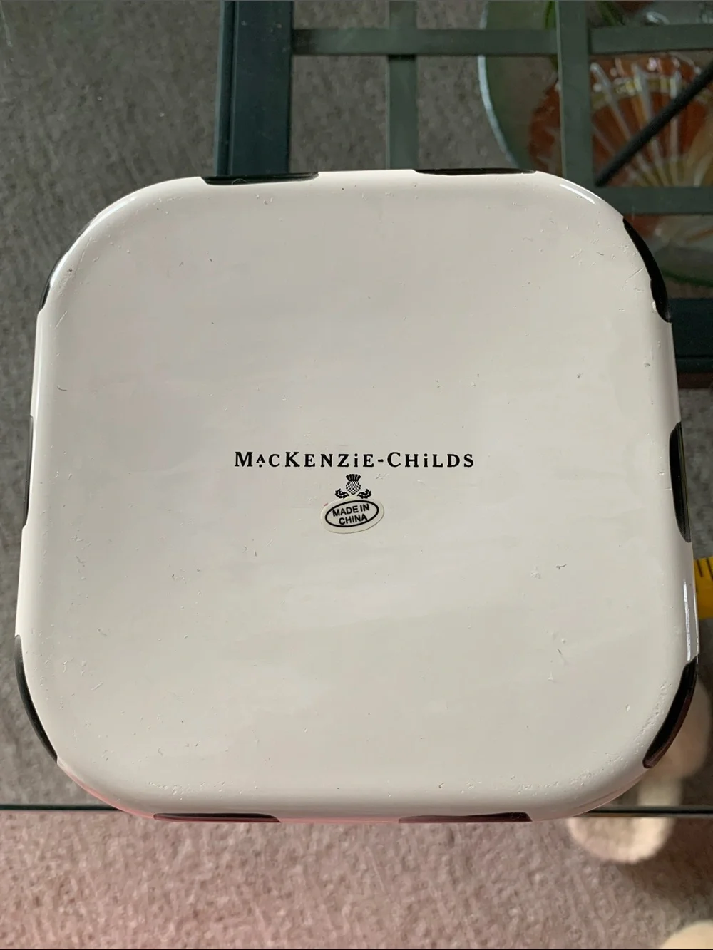 MacKenzie-Childs Courtly Check enamel squarage storage container 5x5